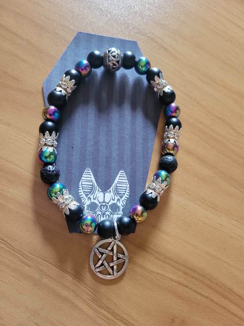 💐NEW💐 Pentacle  Matte And Rainbow Hematite Stretch Bracelet